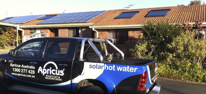 Apricus solar hot water service and delivery car