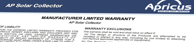 Apricus solar water heater limited warranty